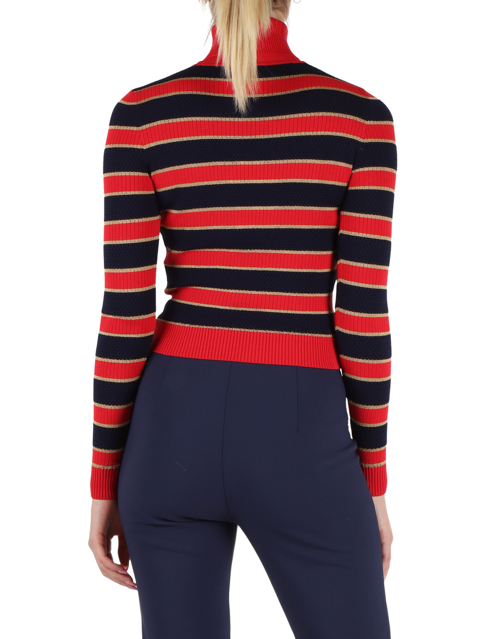ROSSO | Maglia a righe in misto viscosa con placca logo