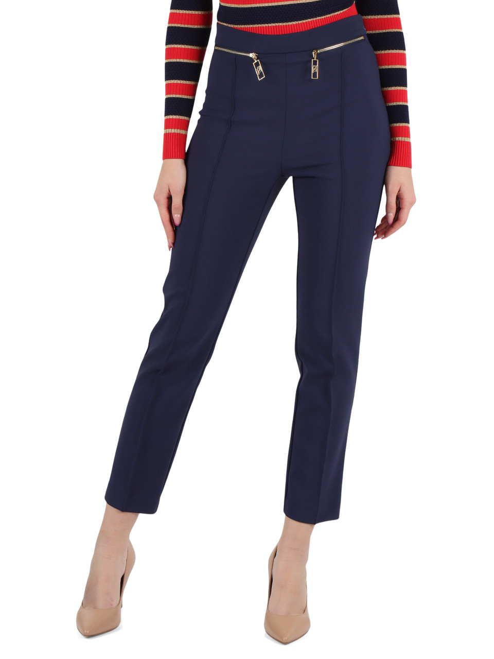 BLU | Pantalone dritto in crèpe con zip decorative