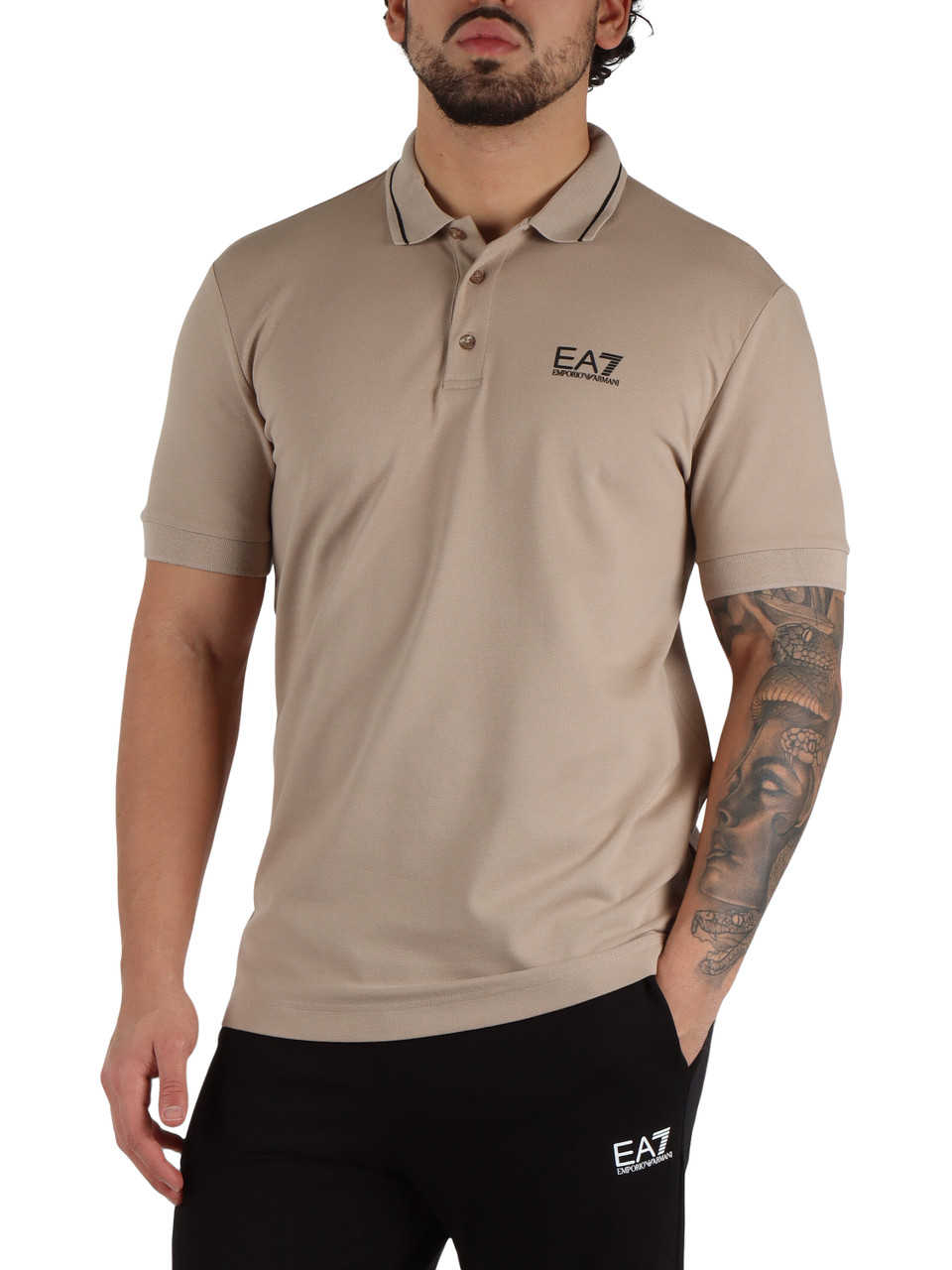 BEIGE | Polo slim fit in cotone piquet con stampa logo
