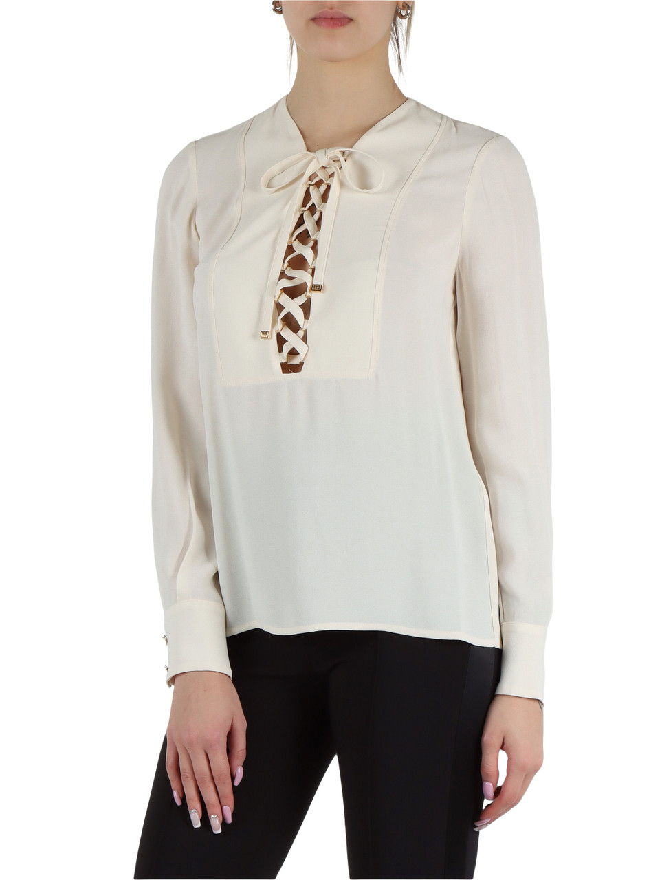 PANNA | Blusa in georgette di viscosa con dettaglio laçage