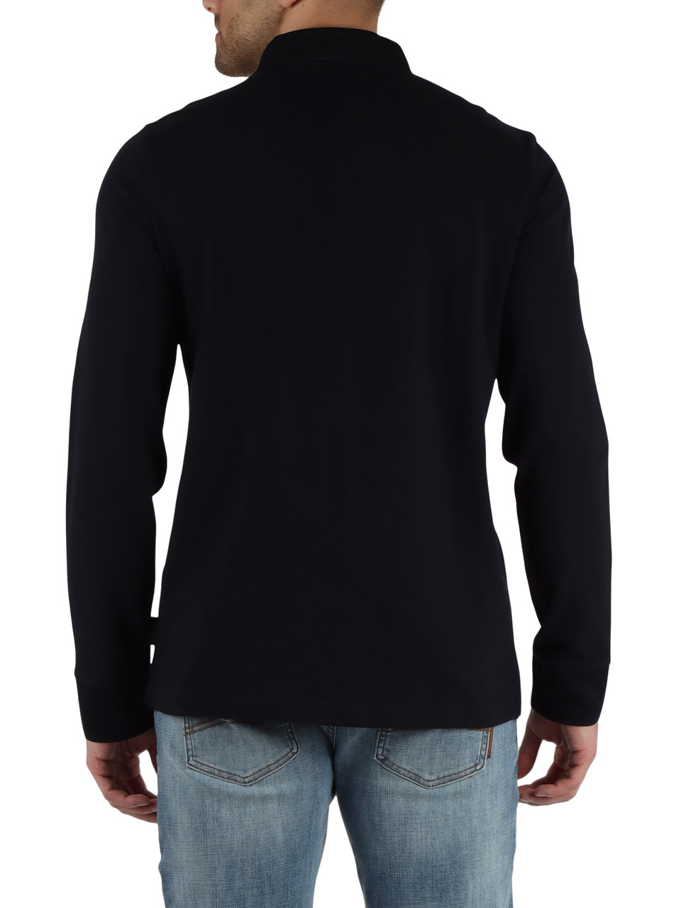 BLU SCURO | Polo a maniche lunghe in cotone stretch con stampa logo