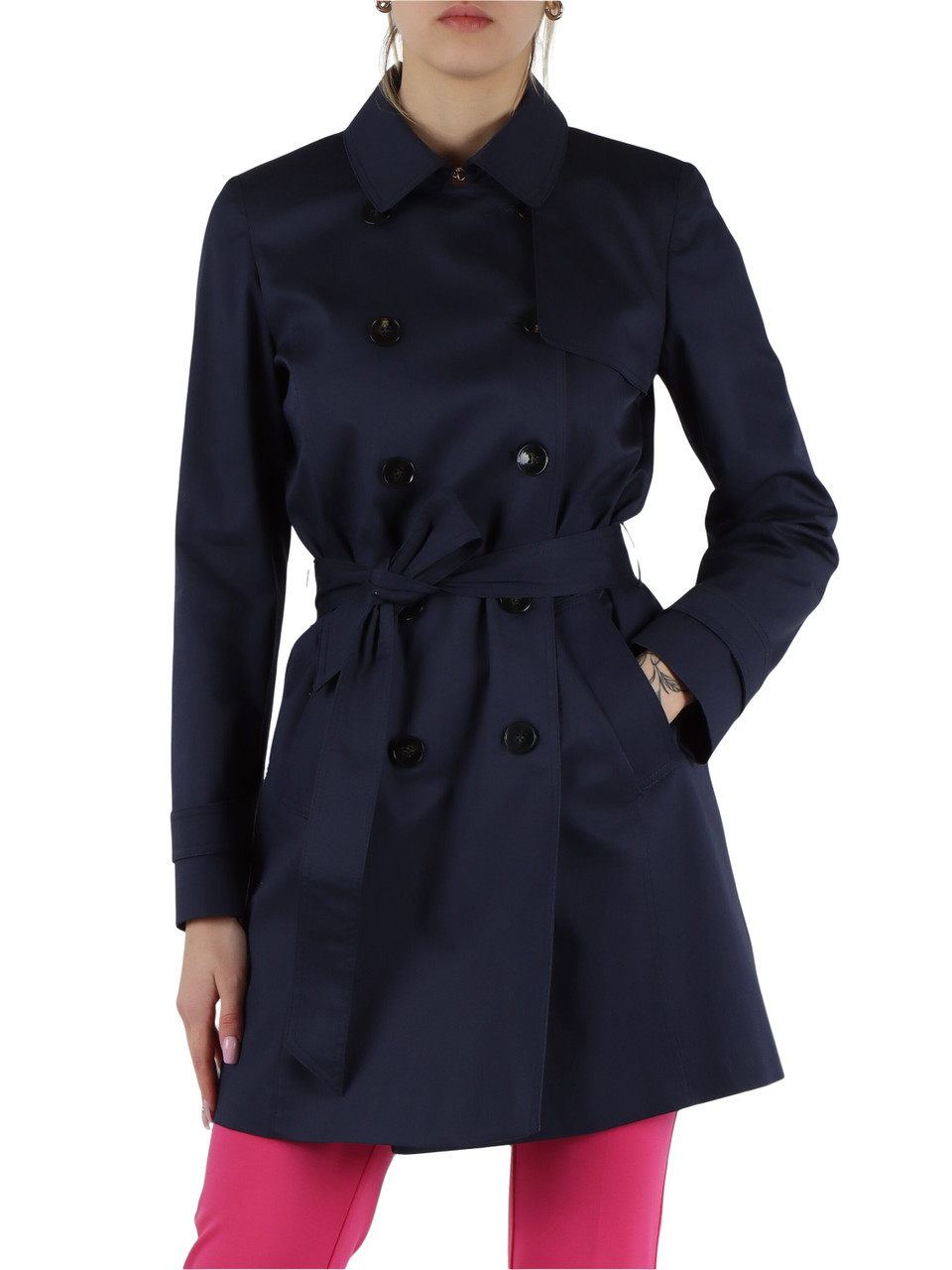 BLU SCURO | Trench FARNETO in gabardina di cotone stretch antigoccia