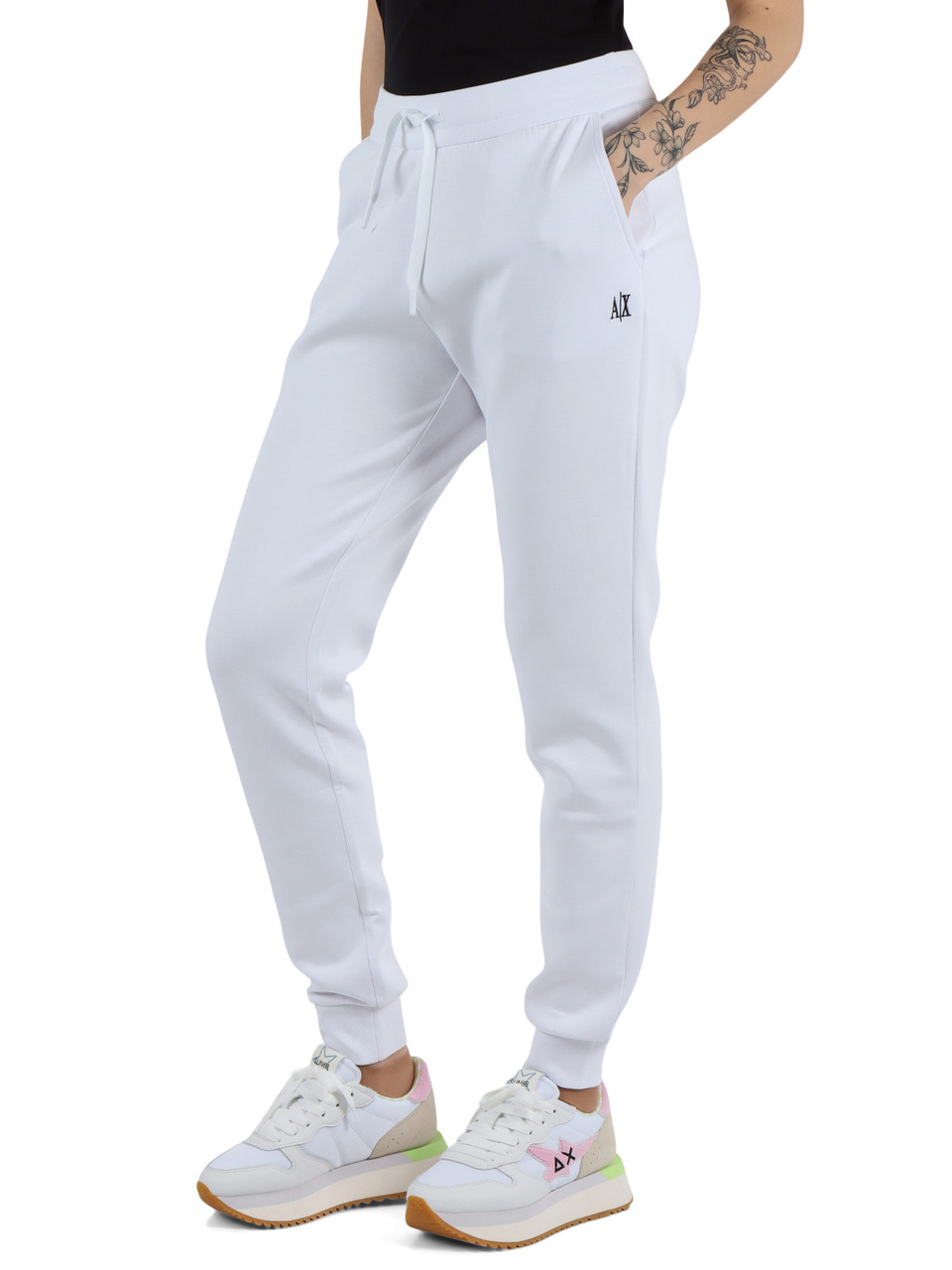 BIANCO | Pantalone sportivo in misto cotone con ricamo logo