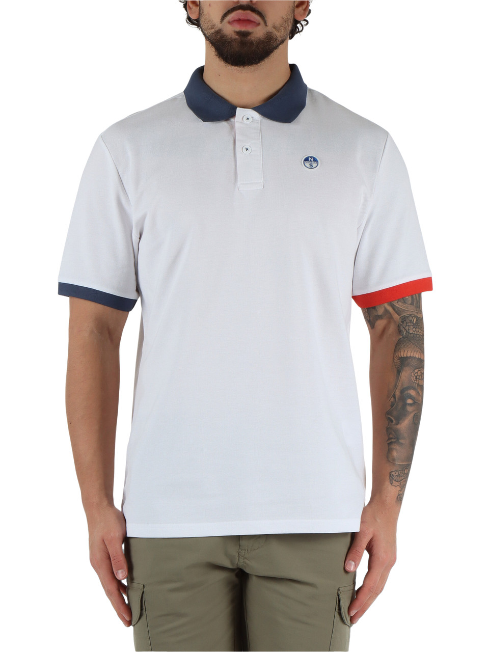 BIANCO | Polo in cotone piquet con profili a contrasto