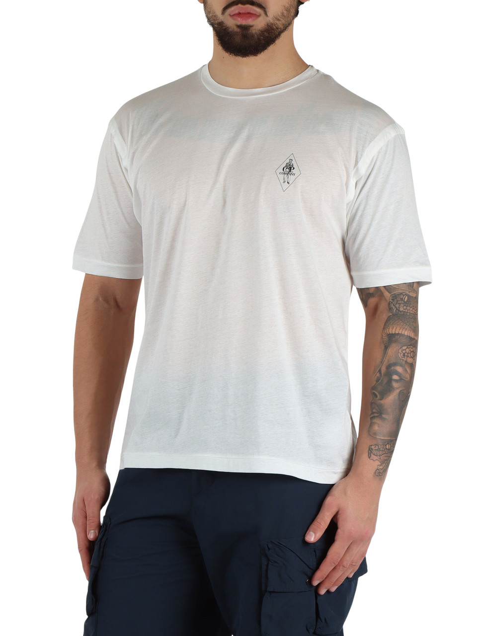 BIANCO | T-shirt in cotone fiammato con stampa logo frontale