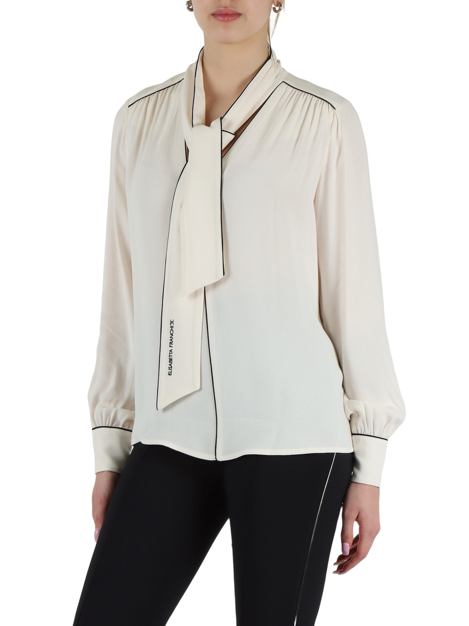 PANNA | Blusa in georgette di viscosa con piping a contrasto