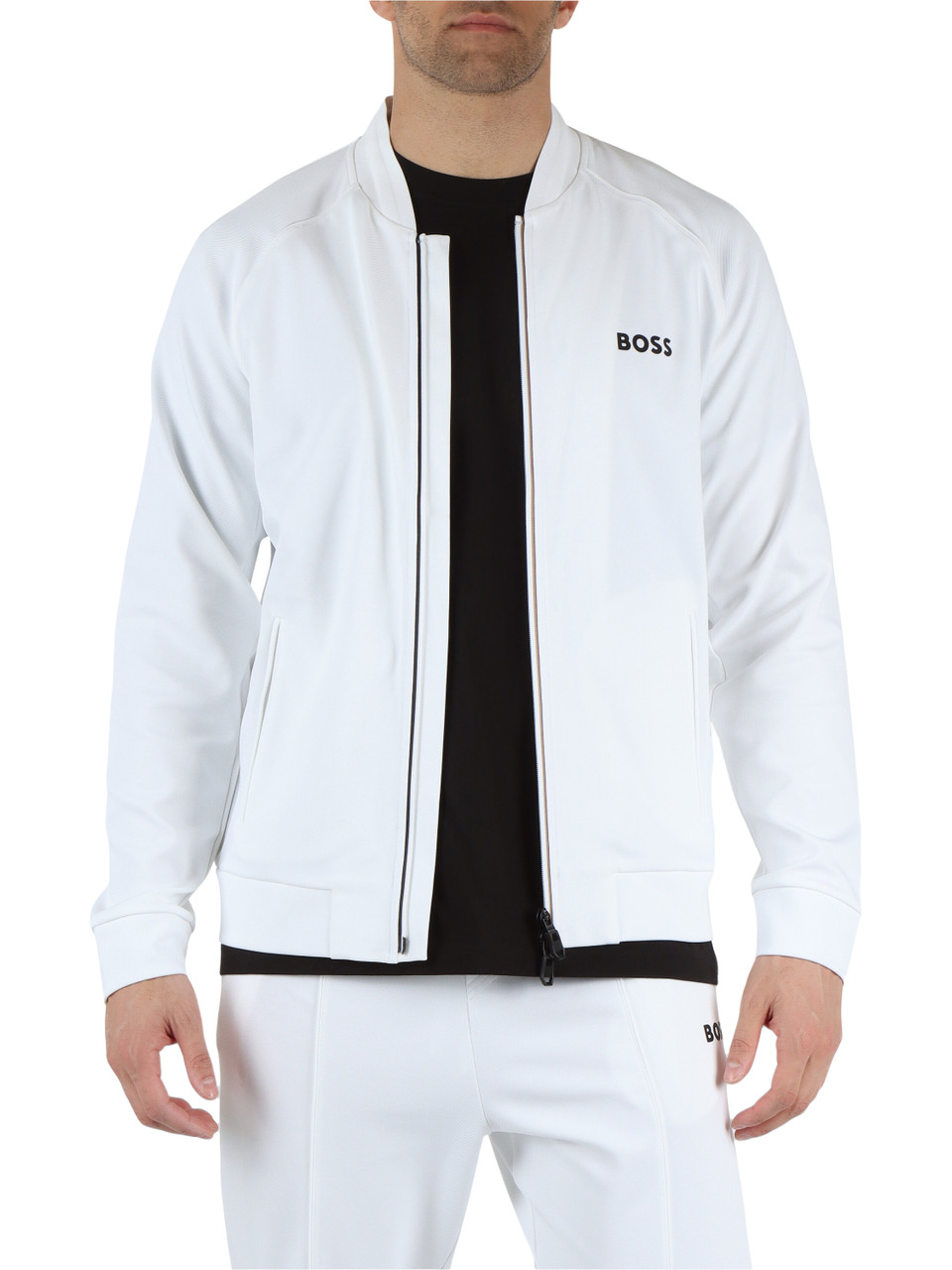 BIANCO | BOSS X MATTEO BERRETTINI: Felpa in gabardina stretch con zip