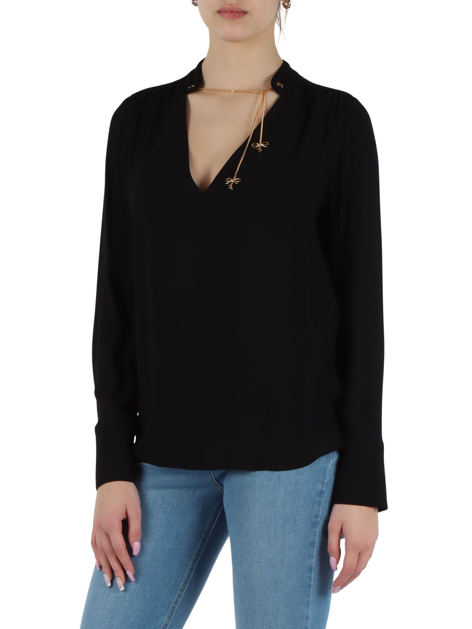 NERO | Blusa in georgette di viscosa con charms