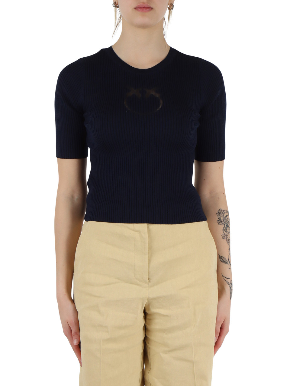 BLU SCURO | Maglia a costine in seta e cotone
