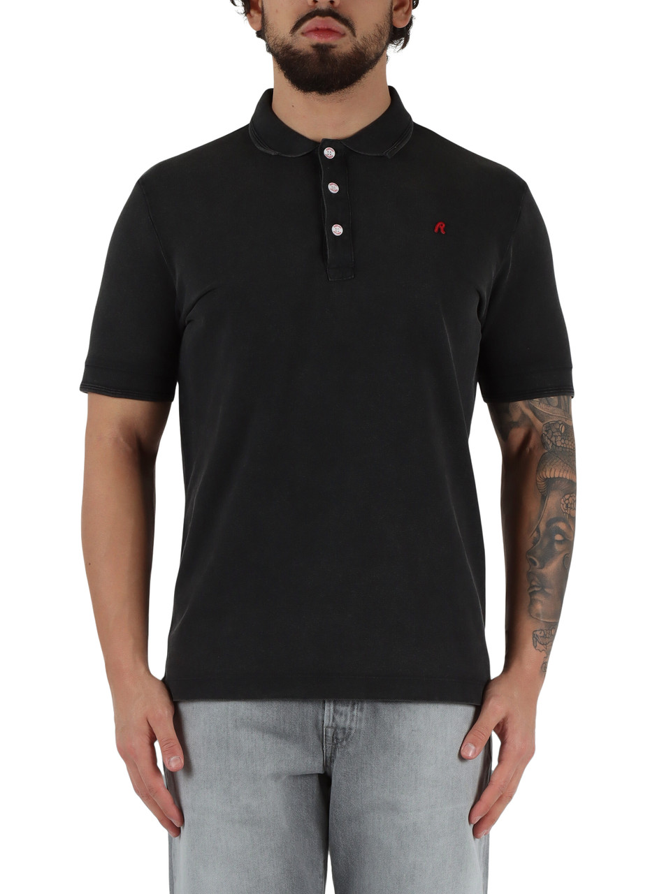 GRIGIO SCURO | Polo in cotone lavato piquet con patch logo