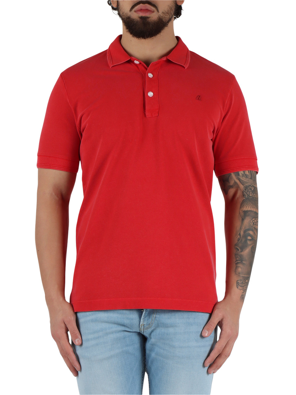 ROSSO | Polo in cotone lavato piquet con patch logo