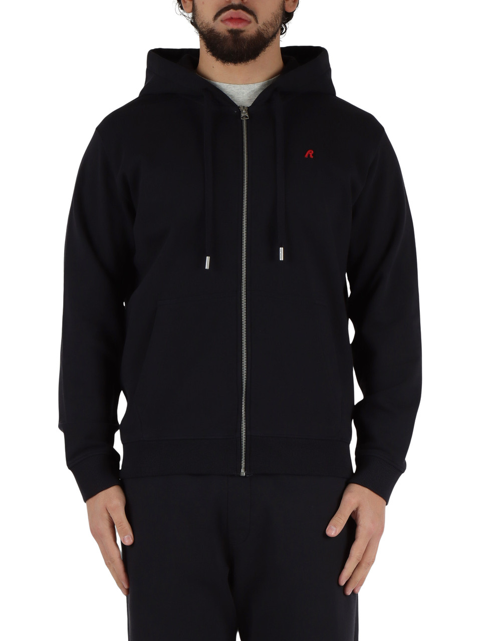 BLU SCURO | Felpa in cotone garzato con cappuccio e zip