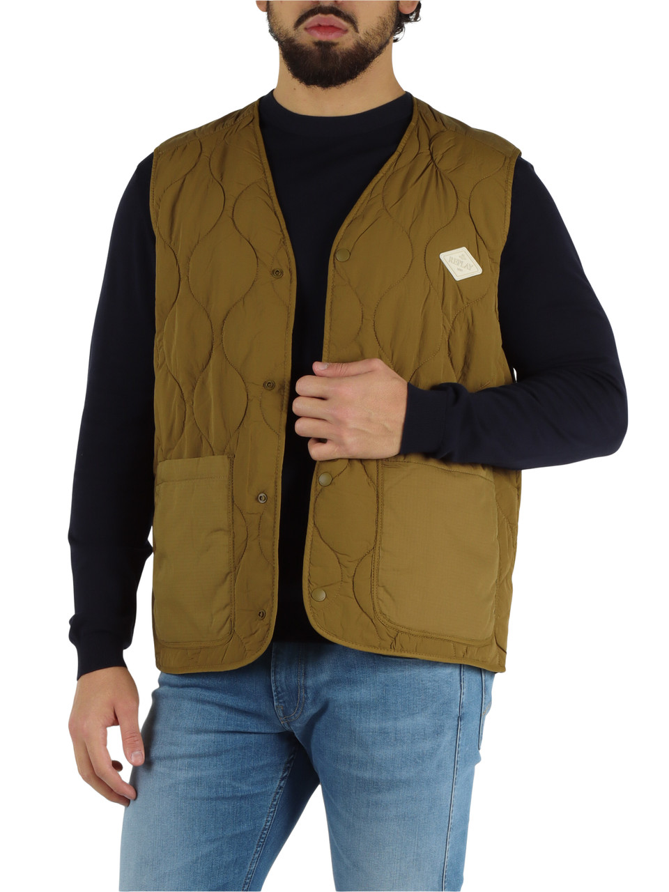 MARRONE CHIARO | Smanicato leggero trapuntato con patch logo