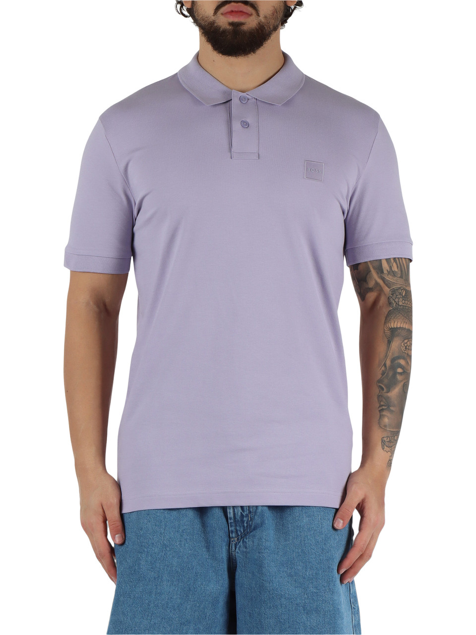 VIOLA CHIARO | Polo slim fit in cotone piquet con patch logo frontale
