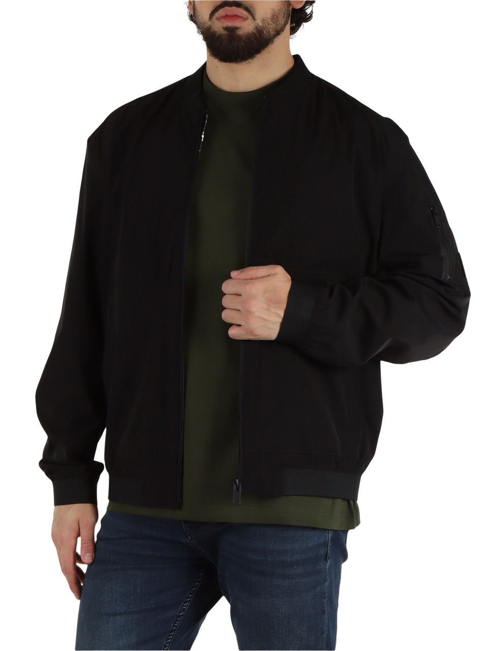 NERO | Giacca bomber in tessuto stretch con patch logo
