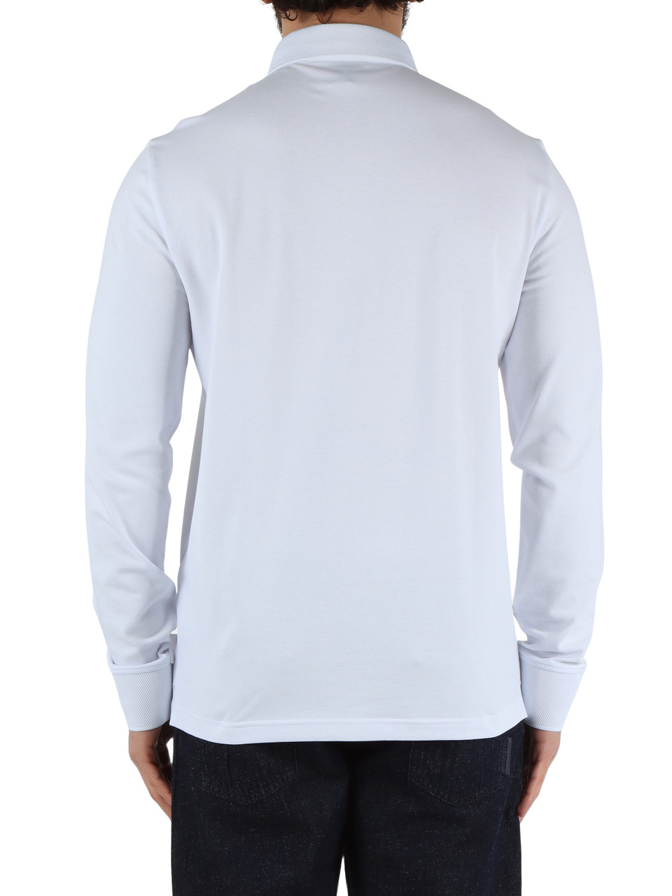 BIANCO | Polo a maniche lunghe in cotone stretch con stampa logo