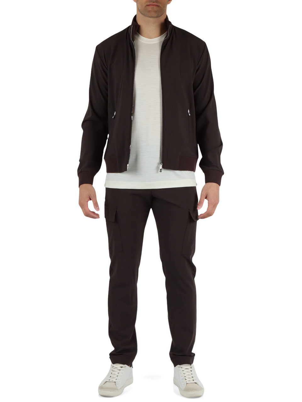 MARRONE | Pantalone cargo TOR in lana vergine stretch
