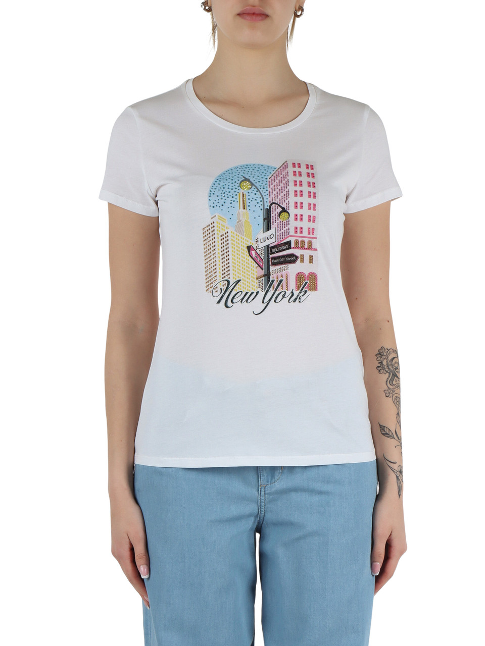 CELESTE | BETTER: T-shirt in cotone con strass applicati