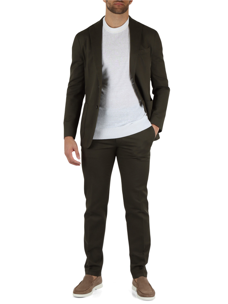 VERDE SCURO | Abito due pezzi in misto lino e cotone Drop 6R