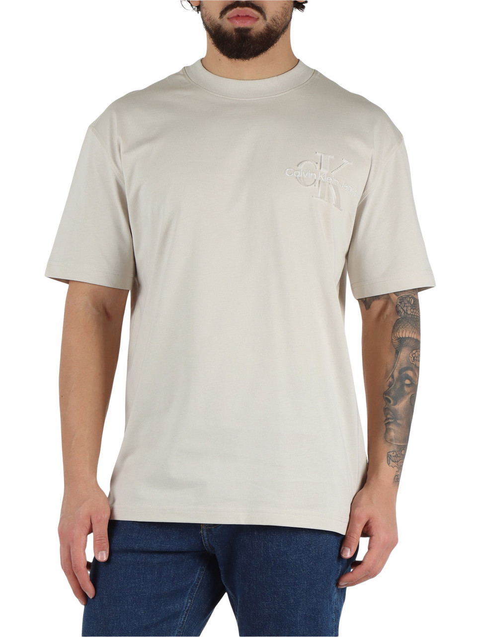 BEIGE | T-shirt in cotone con ricamo logo frontale