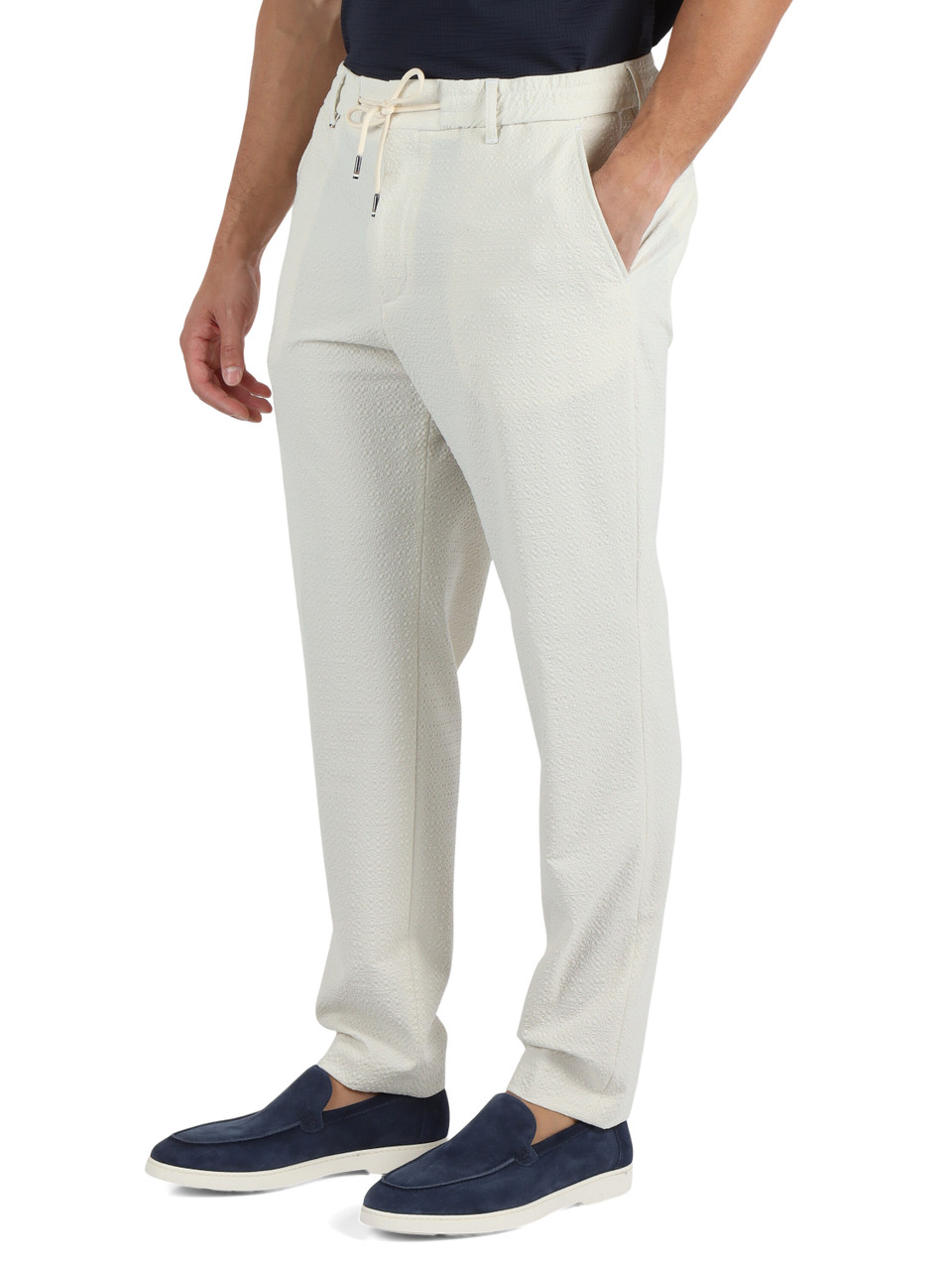 PANNA | Pantalone relaxed fit in misto viscosa seersucker