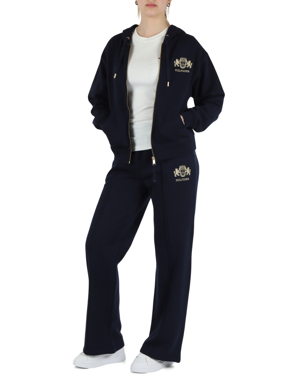 BLU SCURO | Felpa in cotone garzato con zip e cappuccio