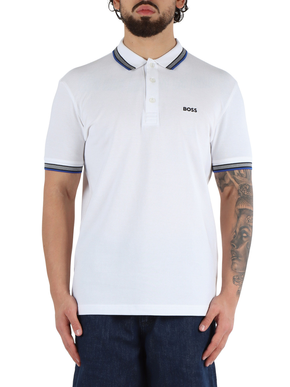 BIANCO/NERO | Polo regular fit in cotone piquet con ricamo logo