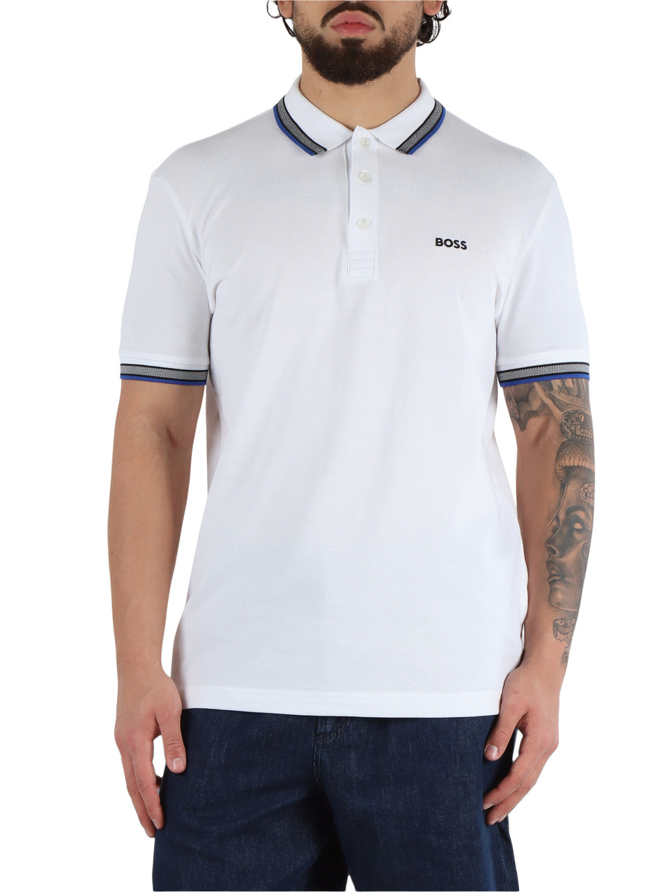 BIANCO/NERO | Polo regular fit in cotone piquet con ricamo logo