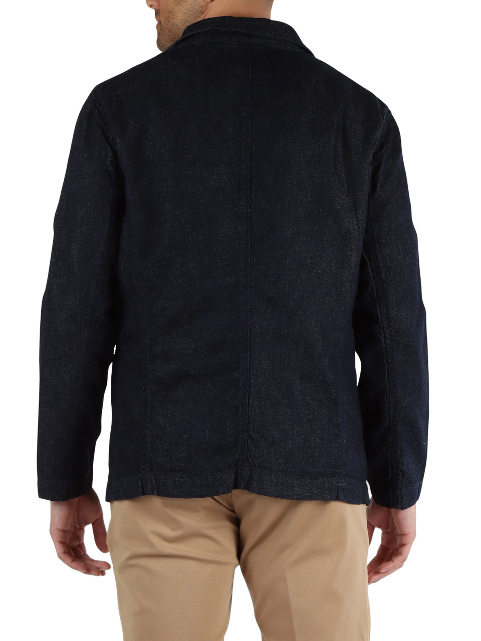 BLU SCURO | Blazer in denim di cotone e lino