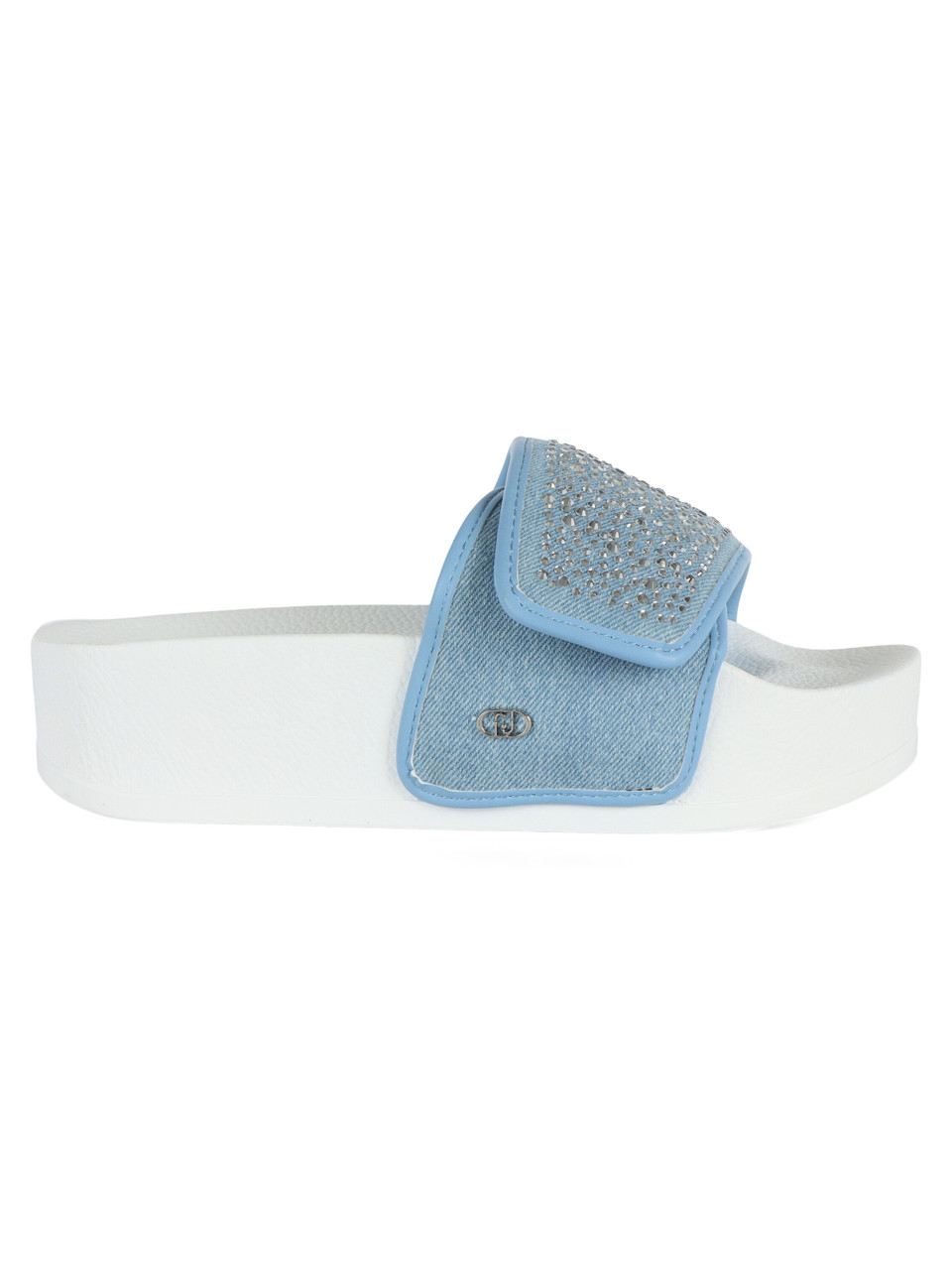 AZZURRO | Ciabatta platform in denim MYKONOS 04 con strass