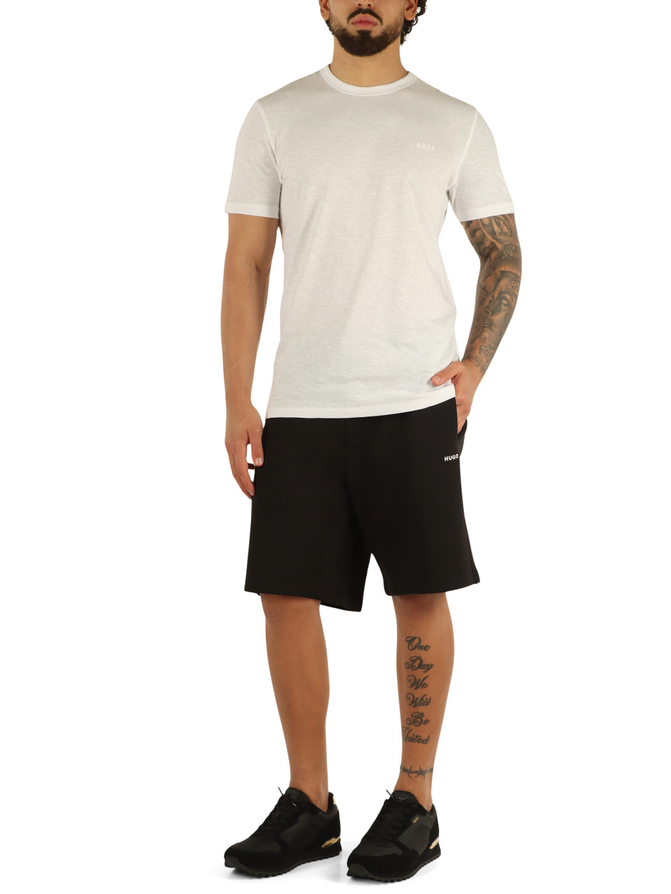 NERO | Pantaloncino sportivo in cotone garzato con scritta logo