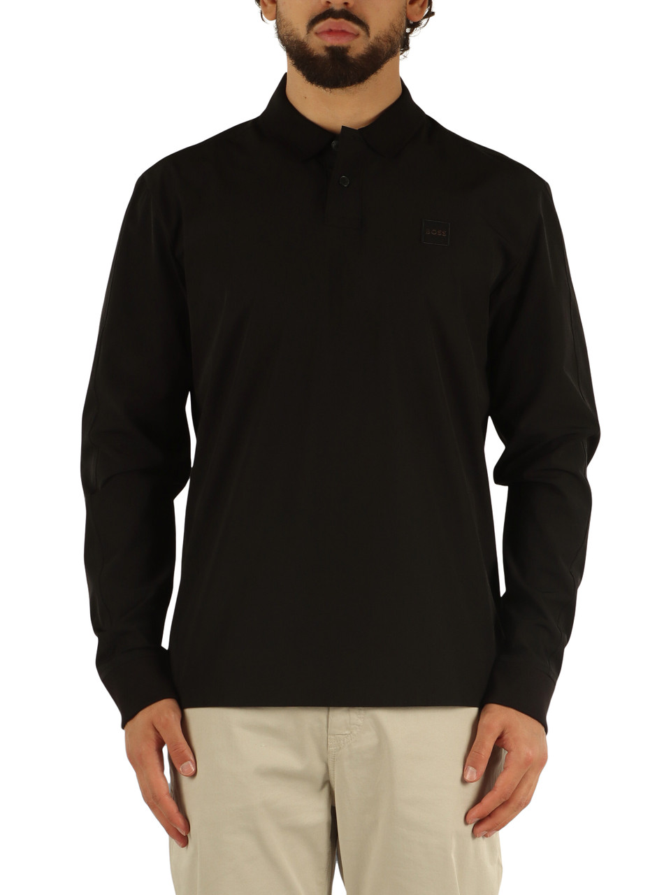 NERO | Polo manica lunga in tessuto stretch