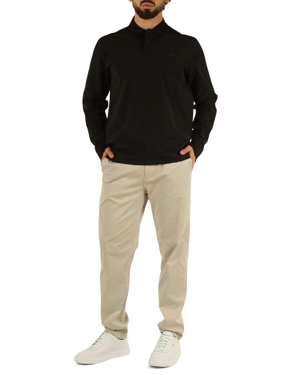 NERO | Polo manica lunga in tessuto stretch