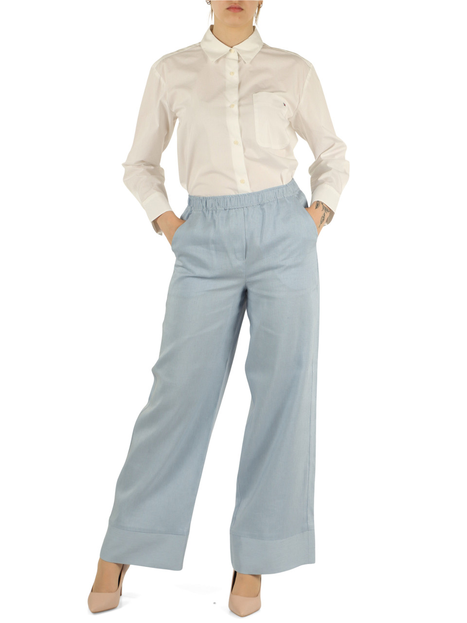 BIANCO | Camicia easy fit in popeline con ricamo logo