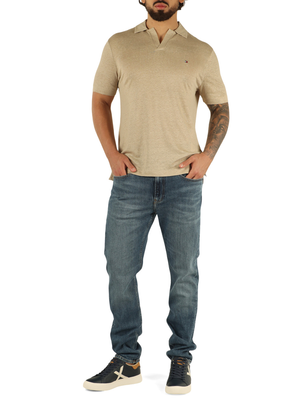 BEIGE | Polo regular fit in lino con ricamo logo
