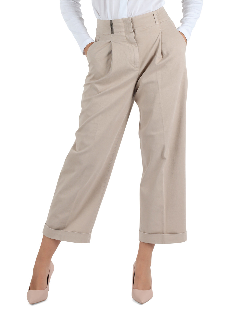 BEIGE | Pantalone in gabardina di cotone stretch
