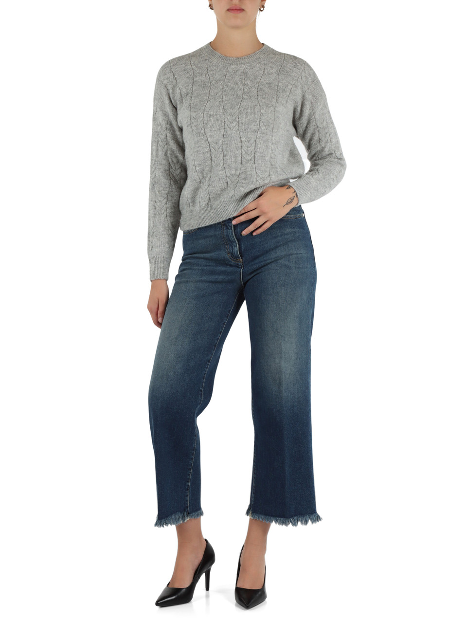 GRIGIO | Maglia girocollo in misto lana ed alpaca