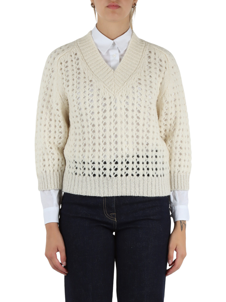 PANNA | Maglia collo a V in misto alpaca e lana vergine