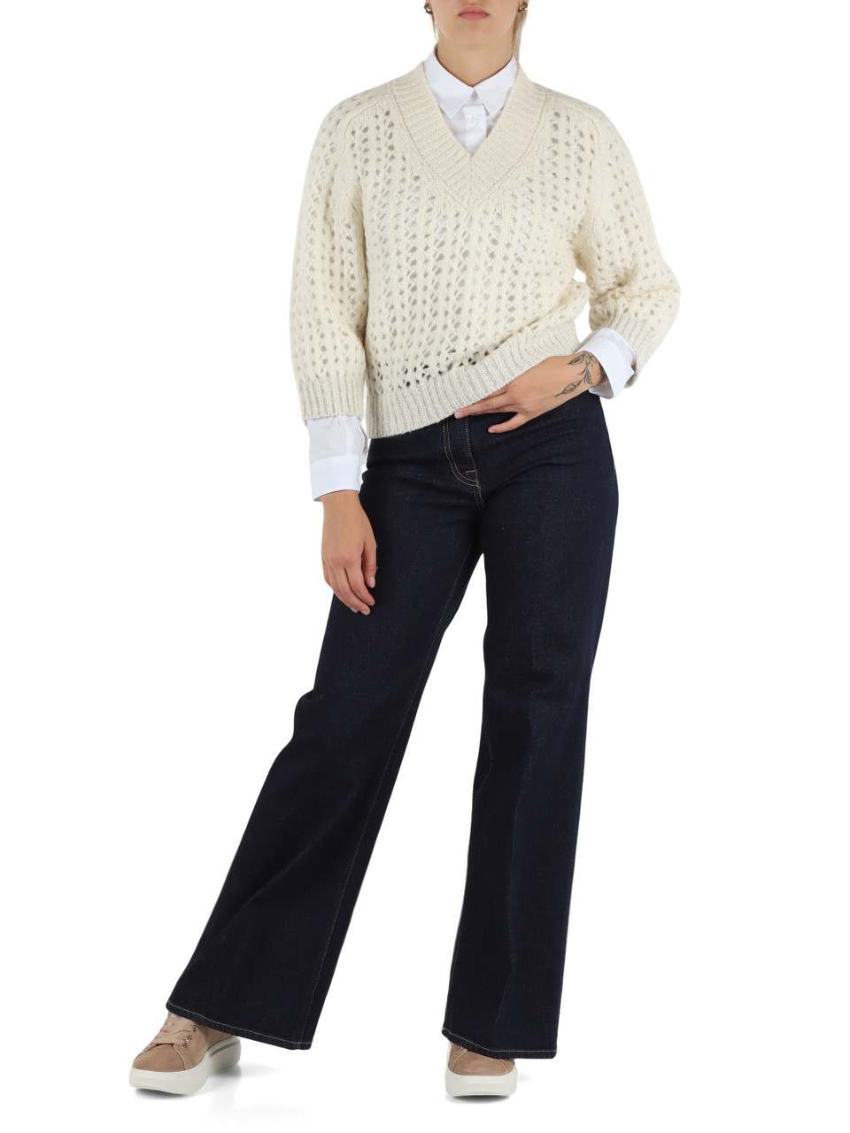 PANNA | Maglia collo a V in misto alpaca e lana vergine