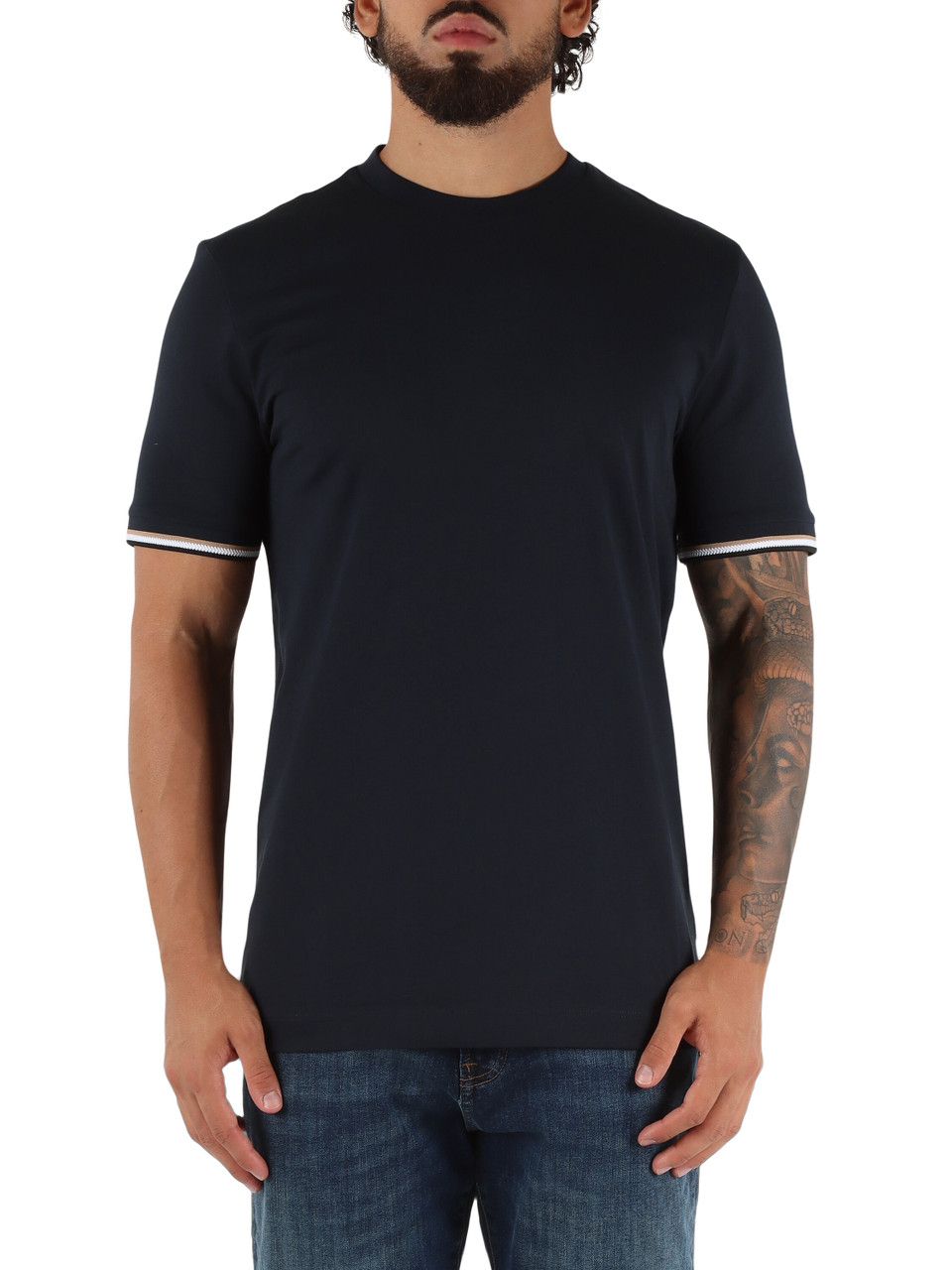 BLU SCURO | T-shirt in cotone con dettagli a contrasto