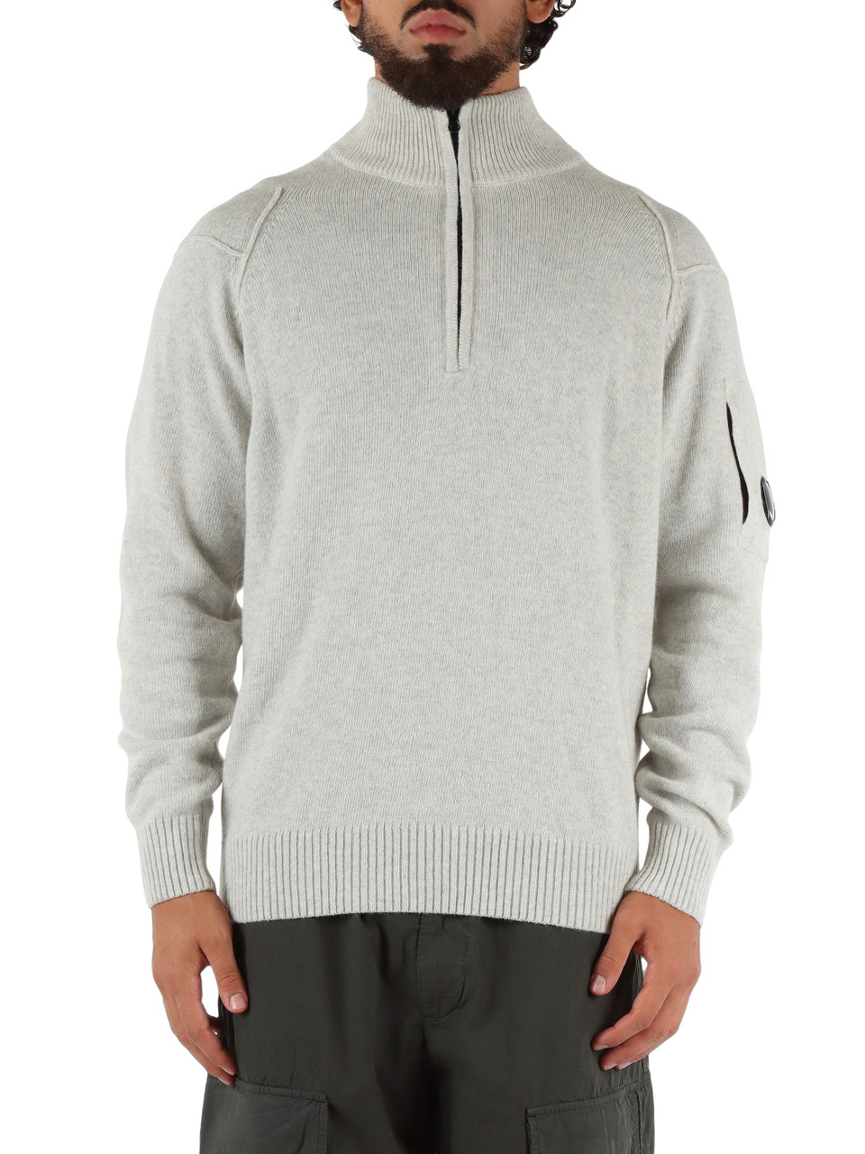GRIGIO CHIARO | Maglia in misto lana con collo a zip
