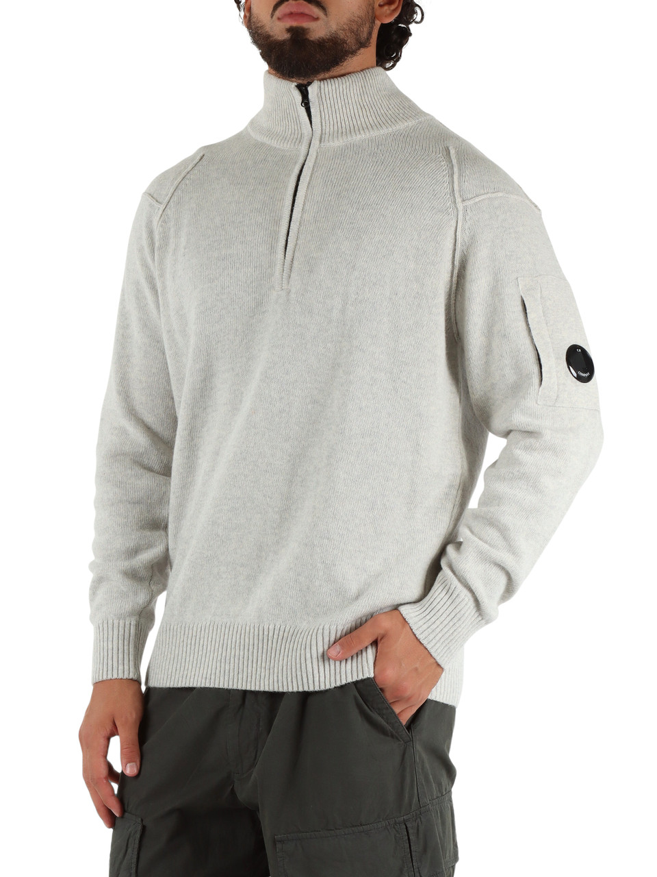 GRIGIO CHIARO | Maglia in misto lana con collo a zip