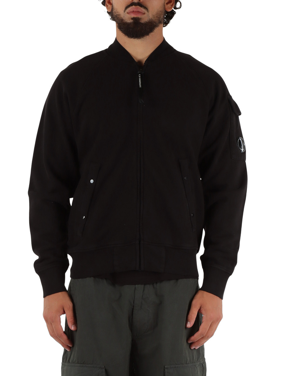NERO | Felpa in cotone modello bomber con zip
