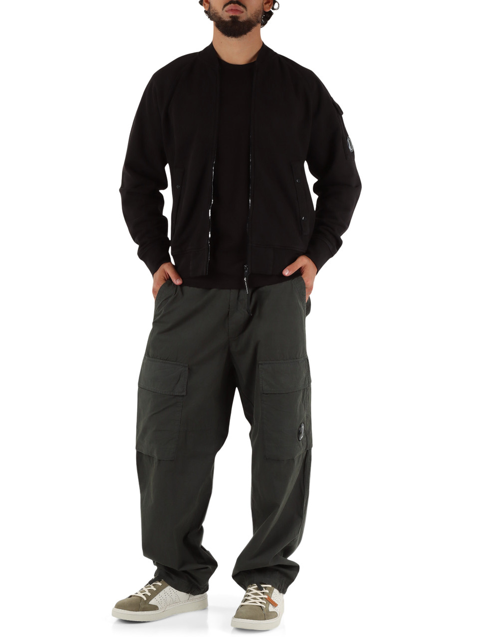 NERO | Felpa in cotone modello bomber con zip