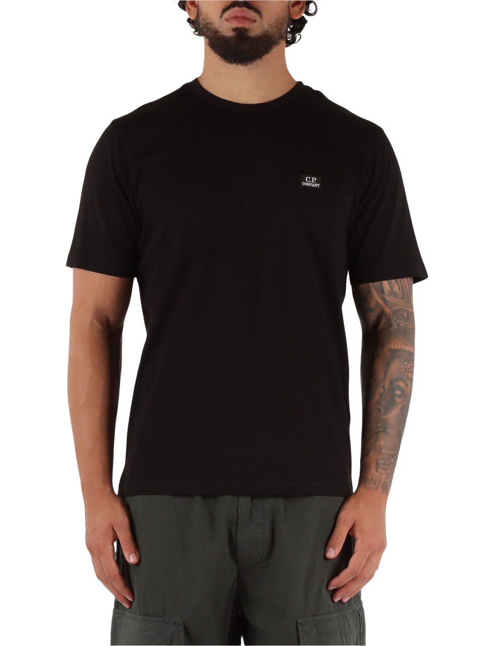 NERO | T-shirt in cotone con patch logo frontale