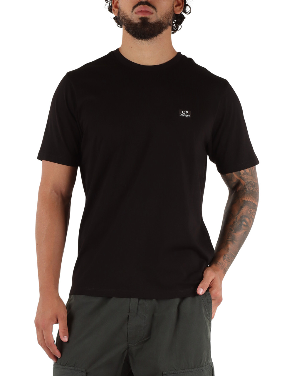 NERO | T-shirt in cotone con patch logo frontale