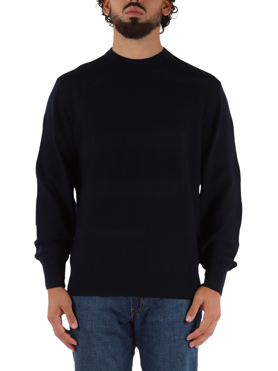 BLU SCURO | Maglia girocollo in lana vergine con motivo decorativo BLU SCURO | Maglia girocollo in lana vergine con motivo decorativo