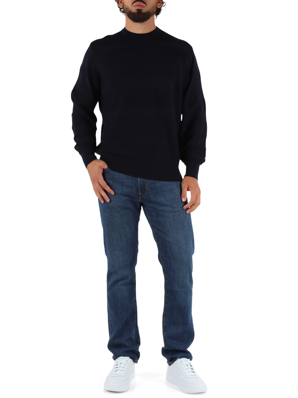 BLU SCURO | Maglia girocollo in lana vergine con motivo decorativo BLU SCURO | Maglia girocollo in lana vergine con motivo decorativo