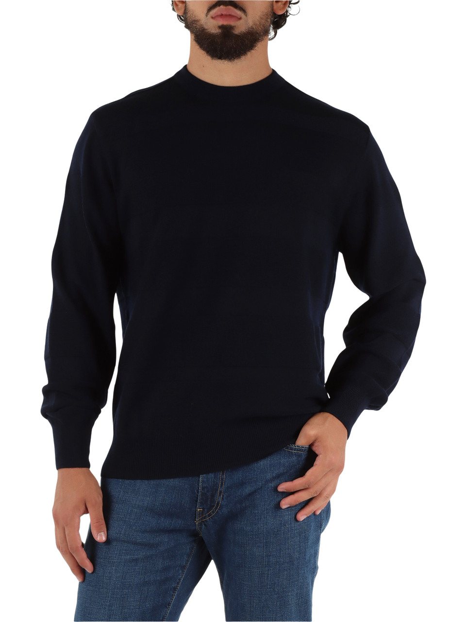 BLU SCURO | Maglia girocollo in lana vergine con motivo decorativo BLU SCURO | Maglia girocollo in lana vergine con motivo decorativo