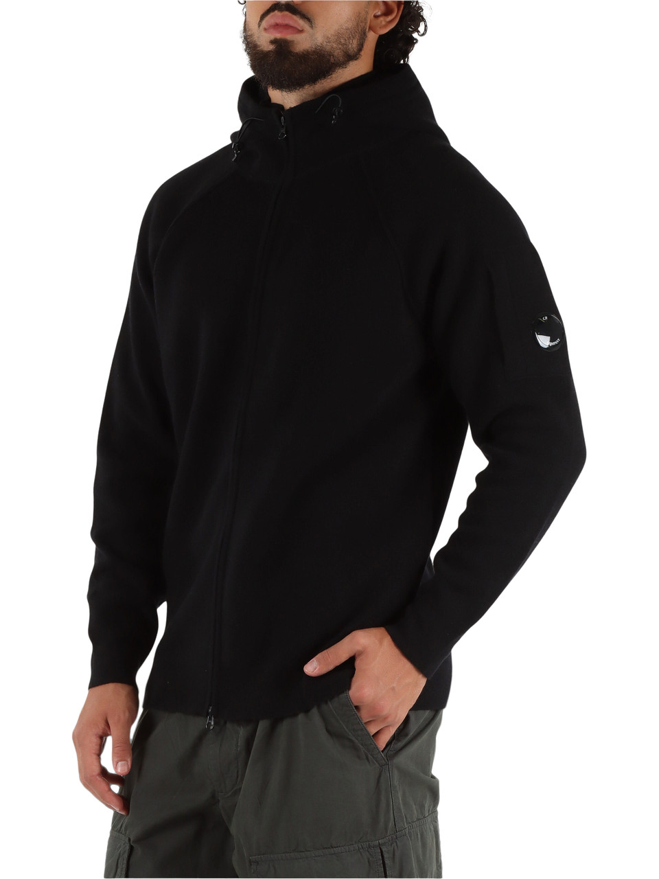NERO | Cardigan con zip e cappuccio in misto lana